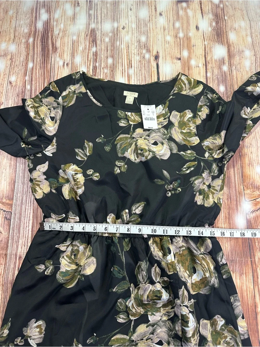 NWT J. Crew Black Floral Long Sleeve Tulip Hem Dress - Size 8  Polyester